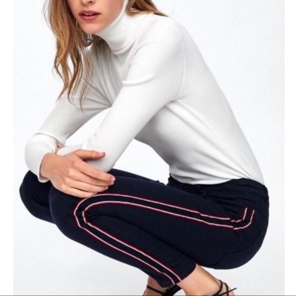 ZARA BASIC Z1975 Denim Side Stripe Navy Blue Skinny Jeans